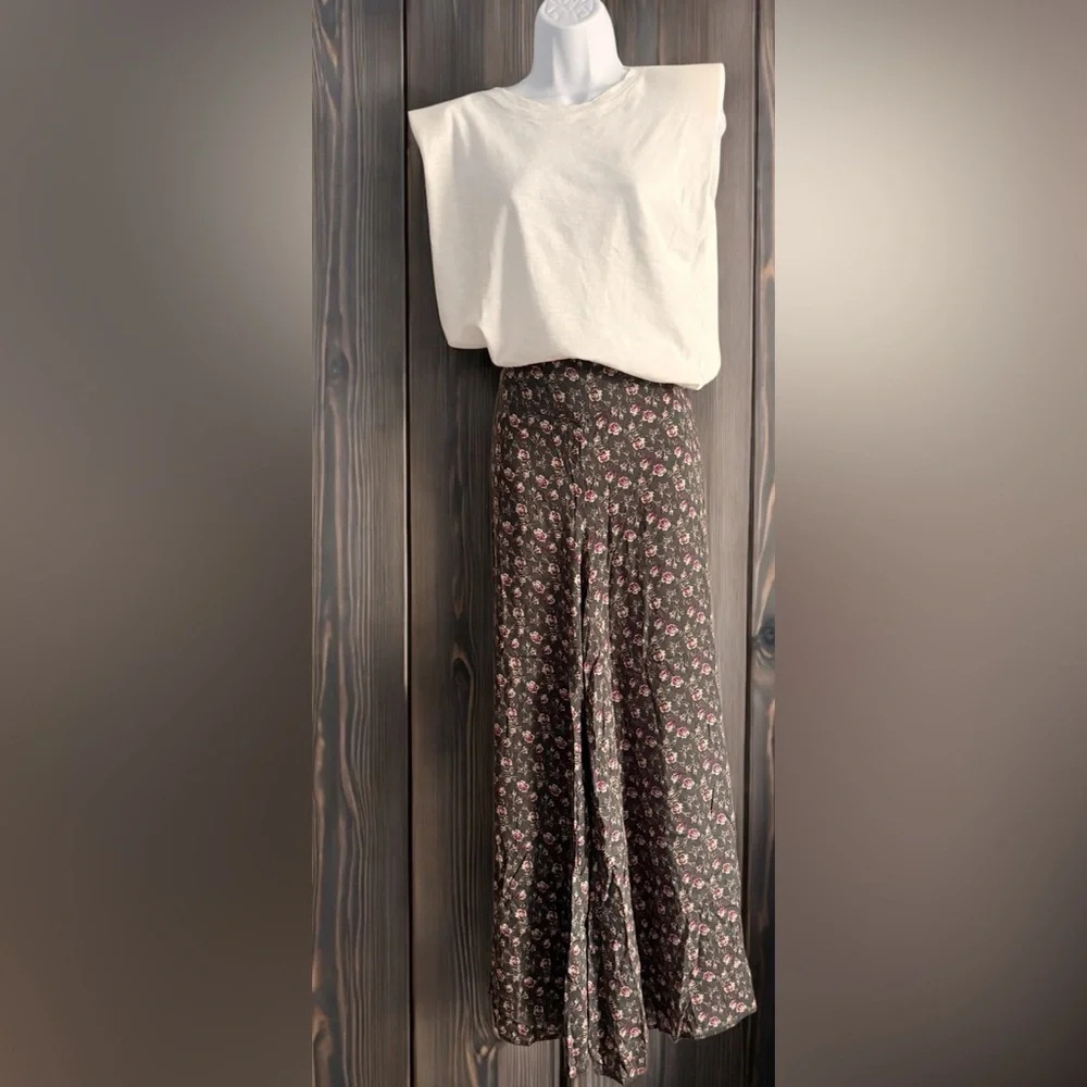 Free People Floral Wide Leg Pants - Gray and Pink
